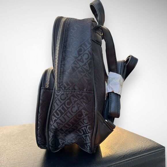 NWT Nautica Jacquard Logo Sport Striped Black & White Backpack Size Medium - Picture 9 of 17